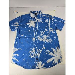 Vintage‎ Y2K SouthPole Mens Small Blue Hawaiian Style Shirt Button Up Palm Trees